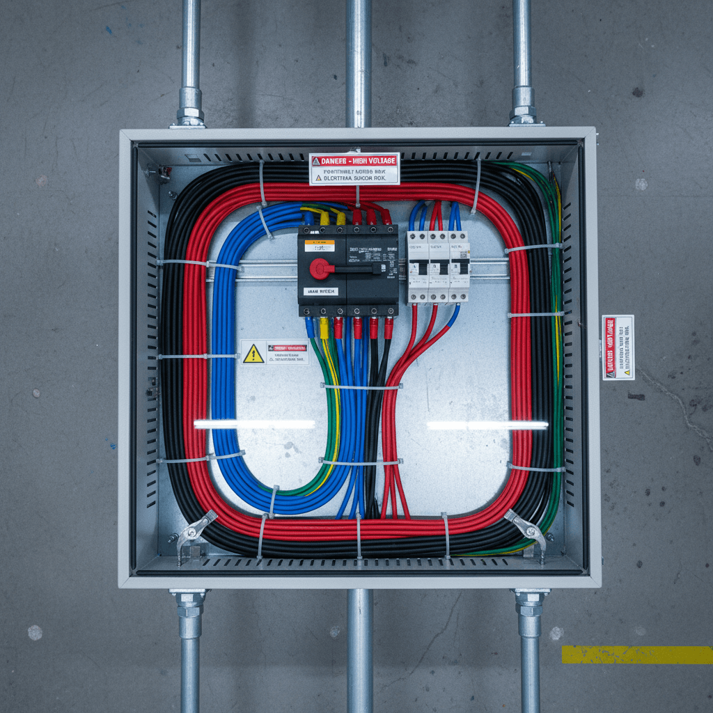 Three-phase electrical distribution system with organized cabling