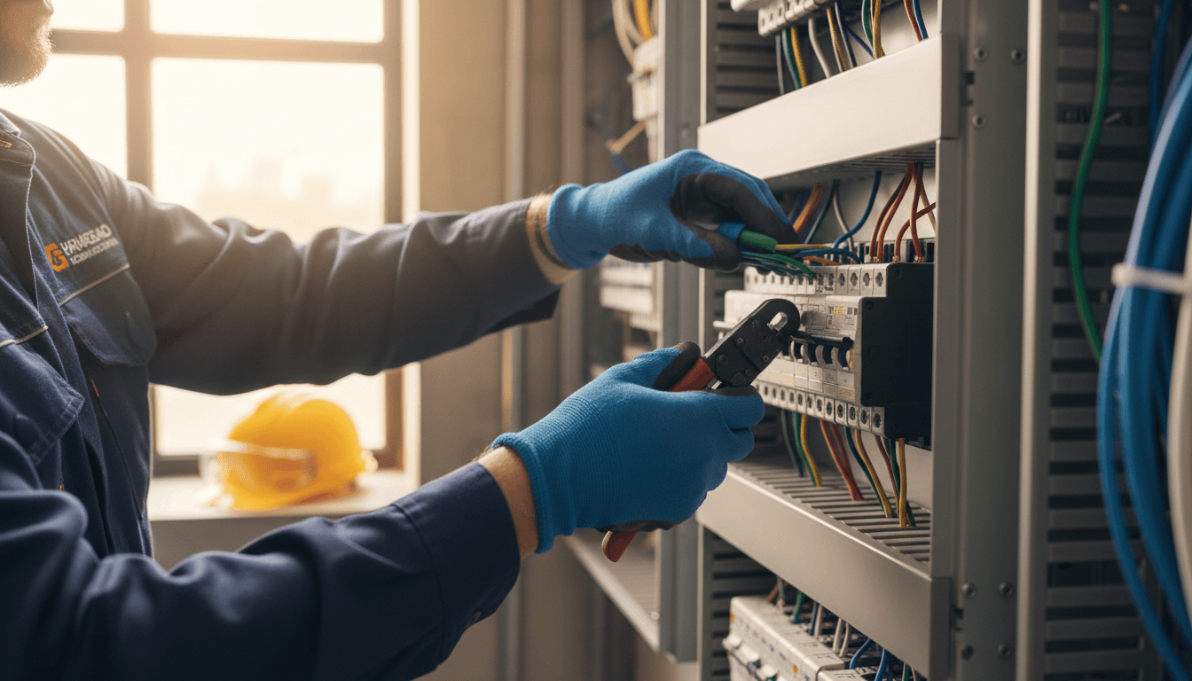 Professional electrician working on circuit breaker installation in Istanbul
