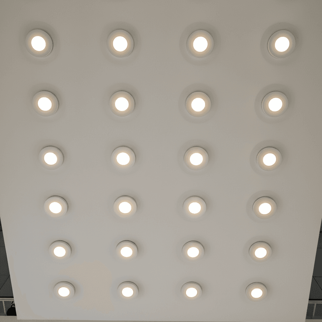Professional recessed LED lighting installed in commercial ceiling