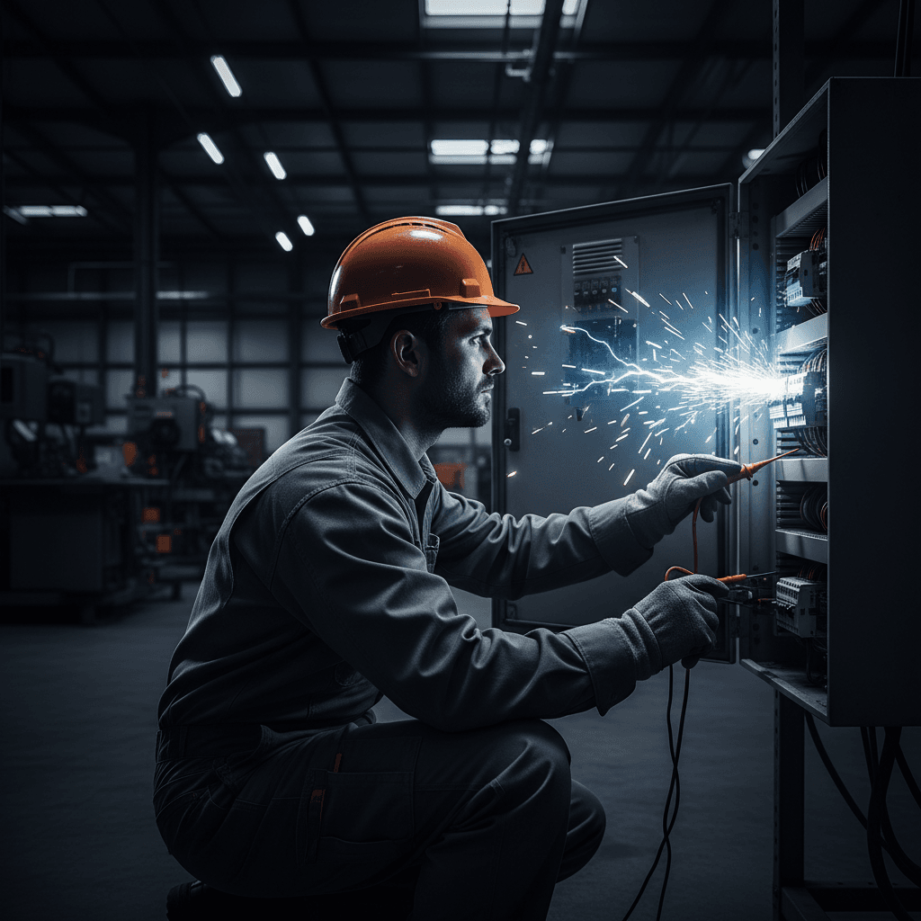 Professional electrician responding to an electrical emergency
